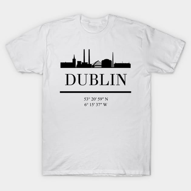 DUBLIN IRELAND BLACK SILHOUETTE SKYLINE ART T-Shirt by deificusArt